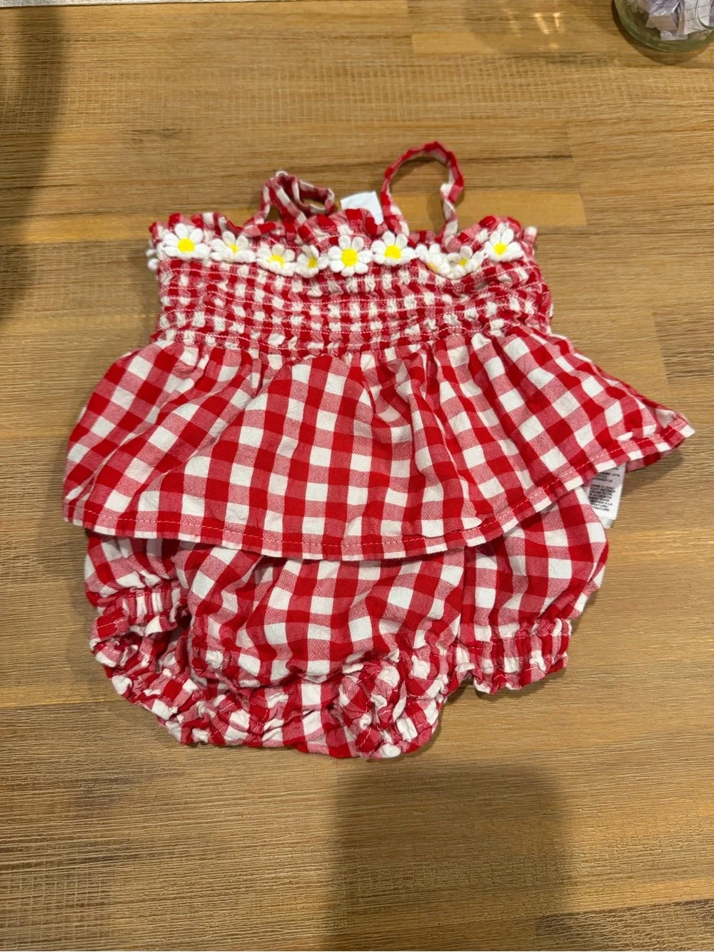 Old Navy Red and White Gingham Diaper Cover Set with Daisy Trim